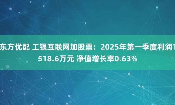 东方优配 工银互联网加股票：2025年第一季度利润1518.6万元 净值增长率0.63%